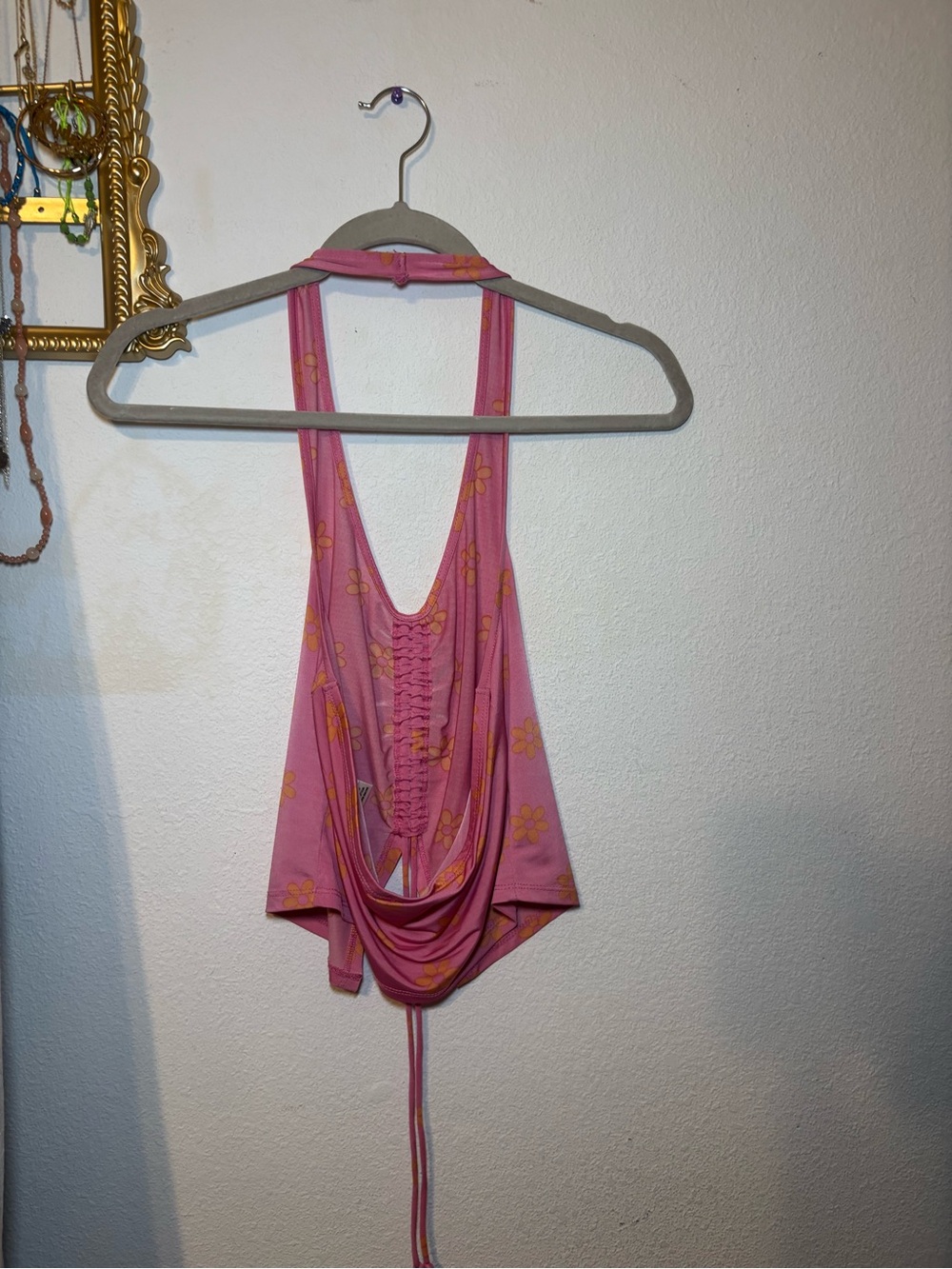Pink Floral Ruched Back Tank Top - Picture 3 of 3